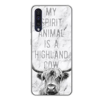 Produktbild von MuchoWow® Handyhülle Schutzhülle Hülle für Samsung Galaxy A50 Schottischer Highlander - Marmor - Zitat Silikon Softcase Handy Hülle - Mobiltelefonhülle