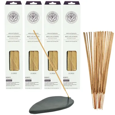 Image de Encens Aromathérapie Relaxtion 100 bâtonnets avec porte-encens en stéatite