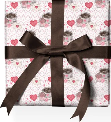 Produktbild von Romantik Valentinstag Liebes Geschenkpapier mit Herzen und Kaffee-Tassen, rosa - G22115, 32 x 48cm