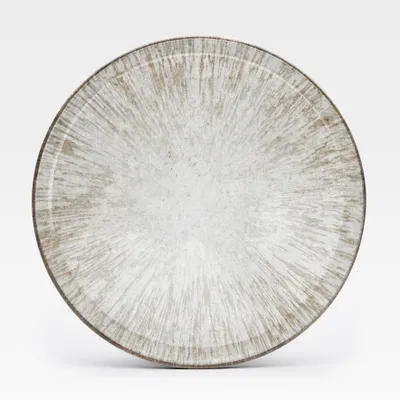 Produktbild von Pizzateller Kreta 33 cm 6er-Set Porzellan Cremeweiß/Grau Stoneware-Look – Van Well – Servierteller