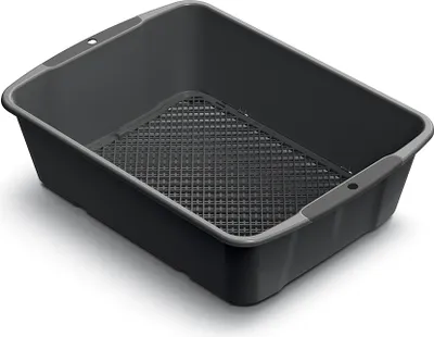 Produktbild von Prosperplast Respana Gartensieb Schwarz, aus hochwertigem Kunststoff, mit verstellbarer Maschenweite und rutschfesten Griffen mit Aufhängeösen, L 39.4 x B 29.4 x H 10.8 cm, ISIK400