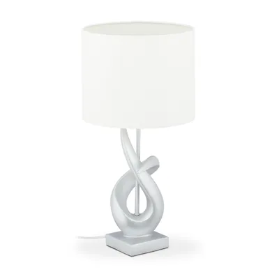 Image de Lampe de table Relaxdays au design moderne et élégant, abat-jour en tissu, culot E27, lampe design H x P : 50 x 25 cm, argent/blanc