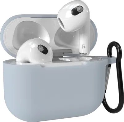 Produktbild von EAZY CASE - Schutzhülle für AirPods 3 Hülle Grau Silikon Case Stoßfest mit Karabiner geeignet als Schlüsselanhänger Antikratz Etui rutschfeste Silikonhülle für Airpod 3. Generation in Hellgrau