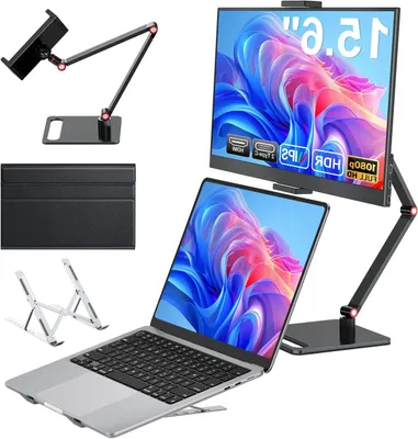 Obrázek produktu pro Přenosný monitor – Druhý displej – Dodatečný monitor – Displej pro notebook – 15,6 palců, včetně stojanu