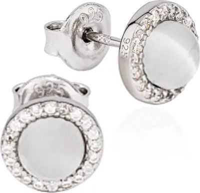 Produktbild von NKlaus Paar Ohrstecker rund 925 Silber rhodiniert 8mm Ohrringe mit Zikonia weiß 11877