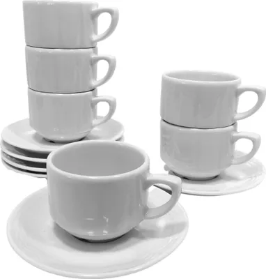 Produktbild von Espressotasse Prag stapelbar Porzellan weiß - 6er Set
