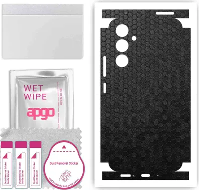 Produktbild von apgo Rückseite + Seiten Schutzfolie, Skin, kompatibel mit Samsung Galaxy A54, Hinten Displayschutzfolie aus Vinylfolie, kratzfest, einfache Montage - Schwarze Honigwabe
