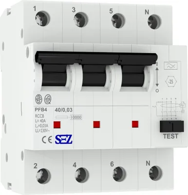 Produktbild von SEZ Fi-Schalter 40A 30mA 4p 10kA TypA 0090684 FI-Schutzschalter 5432