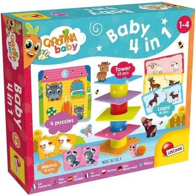 Image de Jeu Éducatif La Ferme 4 en 1 Carotina Baby, Puzzle et Associations, Jeux de Logique et Mémoire, 1-4 Ans, Fabriqué en Italie