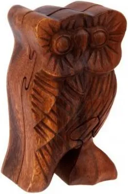 Produktbild von Schatulle Eule aus Holz, handgeschnitzt, 12 x 7 x 5 cm