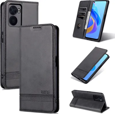 Image de Oppo A57 5G Housse en cuir, étui à rabat Portefeuille Fermeture magnétique Ständer Housse de protection pour Oppo A57 5G Noir