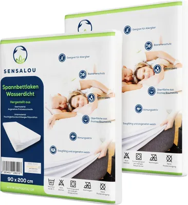 Produktbild von Sensalou Inkontinenz Spannbettlaken wasserdicht Doppelpack weiß - 90x200 cm 2X Set