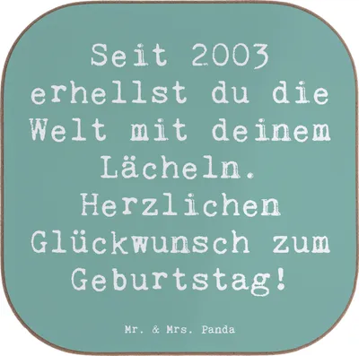 Produktbild von Mr. & Mrs. Panda Untersetzer für Gläser Spruch 2003 Geburtstag - Meeresbrise - Geschenk, Coaster, Glückwunsch, Alter, Glas, Jahrgang feiern, gläseruntersetzer, Herzlichen