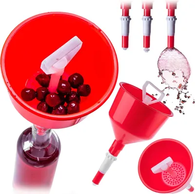 Produktbild von Halbautomatischer Trichter mit Sieb - Küchentrichter - 13×24 cm - Kunststoff - Rot