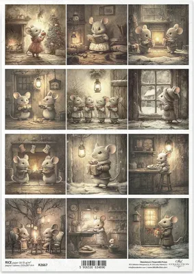Produktbild von Reispapier für Decoupage A4 - Mäuse, festliche Zeit, Weihnachten - R2667 - Itd Collection