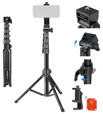 Produktbild von NEEWER Basic Handy Stativ für iPhone Kamera mit Fernbedienung und Handyhalterung, 66" Metall Selfie Stick, Reise Vlog Smartphone Stativ, tragbare Kamera Mobile Tripod für Videoaufnahmen Filmen, TS03