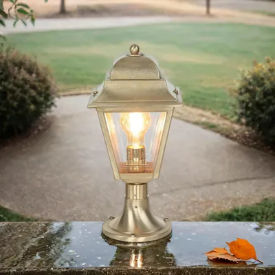 Produktbild von Sockelleuchte außen Messing Glas H: 39 cm E27 kleine Stehlampe Garten Wegeleuchte