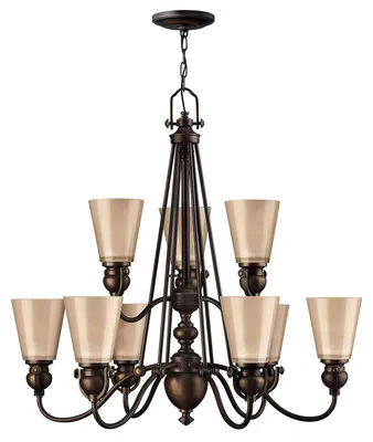 Zdjęcie produktu dla Żyrandol Mayflower stary brąz 9xE27x60W szkło wym:390,5x81,3x81,3cm IP20 Hinkley