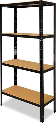 Productafbeelding van Metalen Legkast - Opbergkast Stellingkast - Opbergen en Organiseren - Zonder Schroeven te Monteren - 200x40x30cm - Zwart