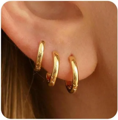 Produktbild von FUNEIA Creolen Set Silber 925 Gold 14K Vergoldet Damen Ohrringe Mini Piercings