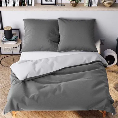 Immagine prodotto di Biancheria da letto 135 x 200 cm, grigio antracite - morbida e impermeabile - 1 x copripiumino + 1 x federa 80 x 80 cm