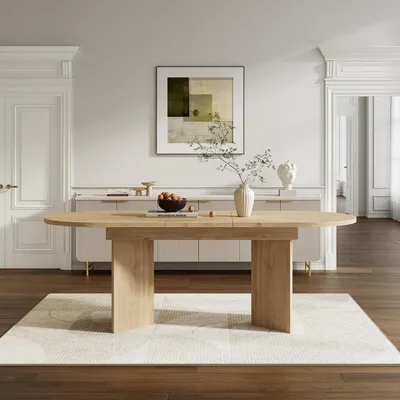 Image de Table extensible en bois, imitation chêne, dimensions 140-180 x 90 x 75 cm, avec coins arrondis