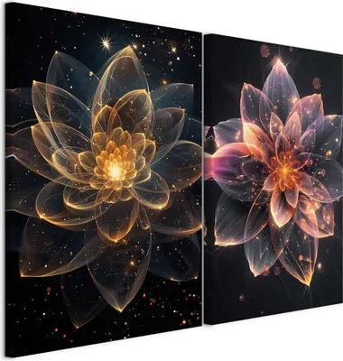 Produktbild von murando - Handart Set Mystische Lotusblüte Kunstdruck 80x60cm 2 Teilig je 40x60cm Collage 2er Vlies mit Acrylgel Beschichtet Wandbilder Leinwand Bilder Dekoration - Mehrteilige Natur p-H-10011-b-a