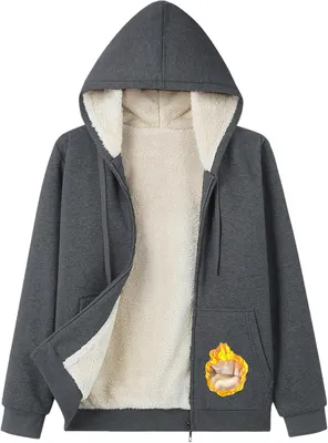 Produktbild von ASKSA Damen Sweatjacke Gefuettert Warme Winter Zipper Jacke Fleecejacke Winterjacke Hoodie mit Kapuze (Hellgrau,XXL)