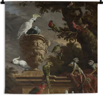 Produktbild von MuchoWow® Wandteppich Wandbehang Die Menagerie - Gemälde von Melchior d'Hondecoeter 150x150 cm Tapisserie Dekoration Wandtuch - Wohnaccessoires - Modernes