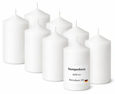 Productafbeelding van Stompkaarsen, diameter 6 cm, hoogte 10 cm, wit, verpakking van 8 stuks