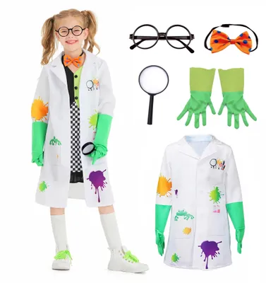 Verrückter Wissenschaftler Kostüm, 5-teilig, Laborkittel, Halloween, 10-12 Jahre