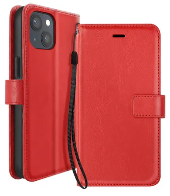 Immagine prodotto di Mayaxess, custodia portafoglio per iPhone 13 con passante e funzione stand, colore rosso