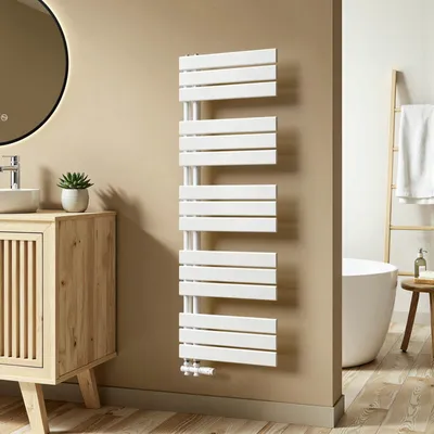 Produktbild von S'AFIELINA 1320x500mm Design Badheizkörper Handtuchheizkörper Flach Paneel Seitenanschlusss Heizkörper für Bad Handtuchtrockner Weiß 661 Watt