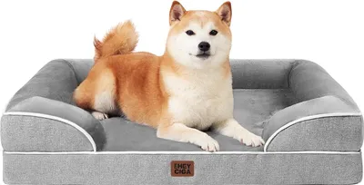 Productafbeelding van Orthopedisch hondenbed voor grote honden - hondenmand met nekrollen - 91 x 68 cm - grijs