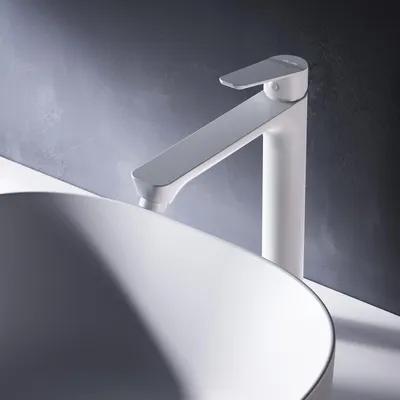 Productafbeelding van AM.PM Wastafelmengkraan, hoog, wit. Waterkraan voor badkamer, wastafel. Eengreeps mengkraan voor badkamer. Mengkraan voor wastafel. Geschikt voor opzetwastafels