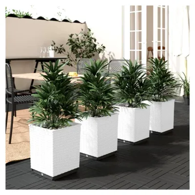 Produktbild von Pflanzkübel Blumenkübel Blumenkasten Pflanzbeet Frühbeet Pflanzkasten Hochbeet Gemüsebeet für Garten Terrasse 4 Stück Weiß 30x30x37 cm Polypropylen