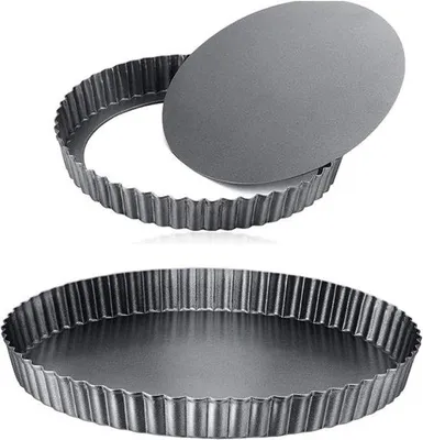 Zdjęcie produktu dla Formy do quiche - Formy do tart - Formy z odpinanym dnem - Do pieczenia tart - Powłoka nieprzywierająca - 22 cm + 28 cm - Ciemnoszary