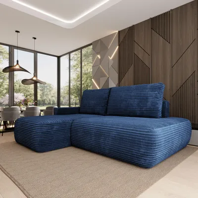 Produktbild von Masseno Ecksofa AVINI T L-S mit Schlaffunktion L-Form, Sofa mit Bettkasten, Wohnzimmersofa, Couch, Soffa, Bettsofa, Couchgarnitur- Blau, TILIA 77