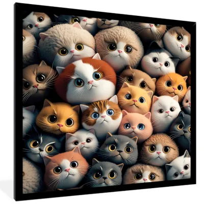 Produktbild von MuchoWow® Gerahmtes Poster Katze - Design - Braun - Grau - Kinder 40x40 cm - Poster mit Schwarzem Bilderrahmen Wandposter Rahmen Foto Bilder - Mit Rahmen - Wanddekoration Schlafzimmer