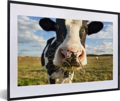 Produktbild von MuchoWow® MuchoWow® Gerahmtes Poster Kuh - Licht - Gras 60x40 cm - Poster mit zchwarzem Bilderrahmen - Schlafzimmer - Plakat in Rahmen - Drucken