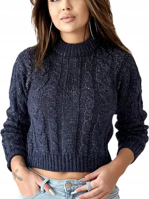 Produktbild von Modischer, warmer Damenpullover, kurz geschnitten, Rollkragen, marineblau, Größe S