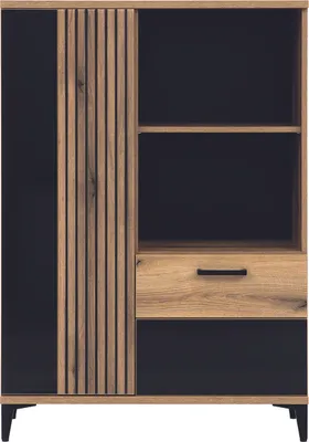 Produktbild von Furniture24 Hochschrank Aris AS Wohnzimmerschrank 2 Türiger Highboard Evoke Eiche/Schwarz Glanz
