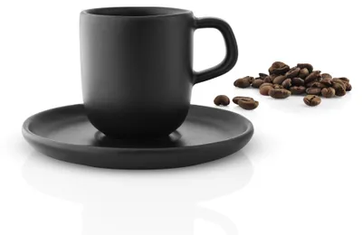Espressobecher-Set, 4 Tassen à 65 ml, Schwarz mit Untertasse