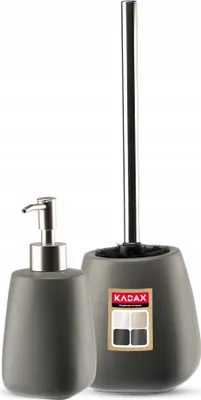 Produktbild von KADAX Badezimmer Set aus Keramik "Palmi", Badzubehör, Badezimmeraufbewahrung, Seifenspender und WC-Bürste, Grau