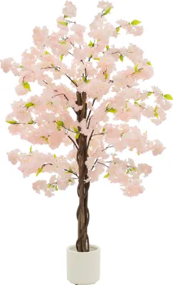 Produktbild von ML-Design Künstlicher Kirschblütenbaum 150 cm Rosa, Kunstpflanze Kirschbaum groß für Drinnen & Draußen, Deko Kunstbaum echt mit Naturholzstamm im Topf