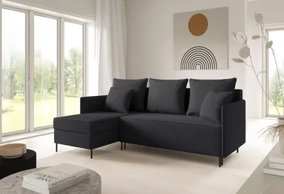Produktbild von LIKMA Ecksofa ZAVO Schwarz L-Form 214x142 cm Schlafsofa mit Bettfunktion 202x140 cm 2 Bettkasten Stauraum Polstersofa