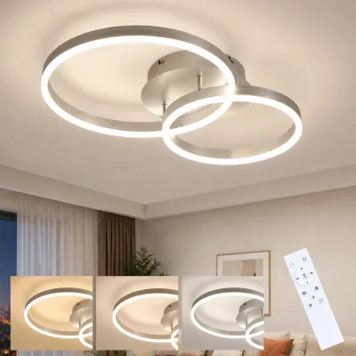 Produktbild von ZMH LED Deckenleuchte 46W Dimmbar Wohnzimmer 59CM Deckenlampe mit Fernbedienung 2 Ring Silber Deckenbeleuchtung Schlafzimmerlampe für Wohnzimmer flur