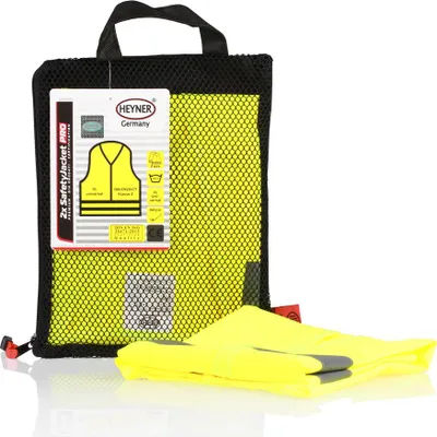 Produktbild von HEYNER® Warnweste 2er Set mit Zertifikat Leuchtend Gelb XL Reflektorweste Atmungsaktiv & DIN EN 1150:1999 Universal