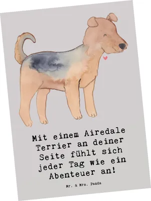 Produktbild von Mr. & Mrs. Panda Grußkarte Airedale Terrier Abenteuer - Grau Pastell - Geschenk, Hundetraining, geselliger Hund, Postkarte, Ansichtskarten, Hundeliebhaber, Hunderassen