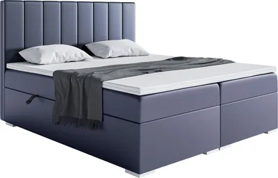 Produktbild von MEBLINI Boxspringbett mit Bettkasten - Gepolstert Doppelbett mit Matratze und Topper - Polsterbett mit Stauraum - Bett mit Kopfteil - Stauraumbett - PURO - 160x200 - H4/Dunkelgrau Kunstleder